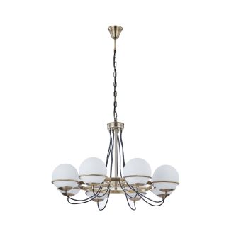 Csillár, SERINITY 8, KL108001, 8xE14, opálfehér, antikolt bronz